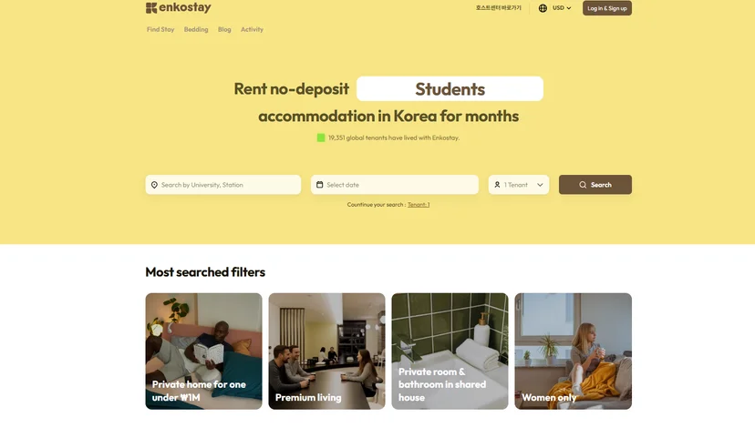 Enkostay website interface in English