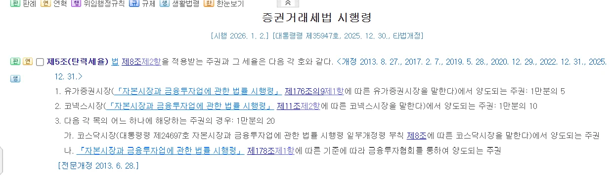 국가법령 정보센터 증권 거래법 시행령 제 5조 캡쳐 이미지