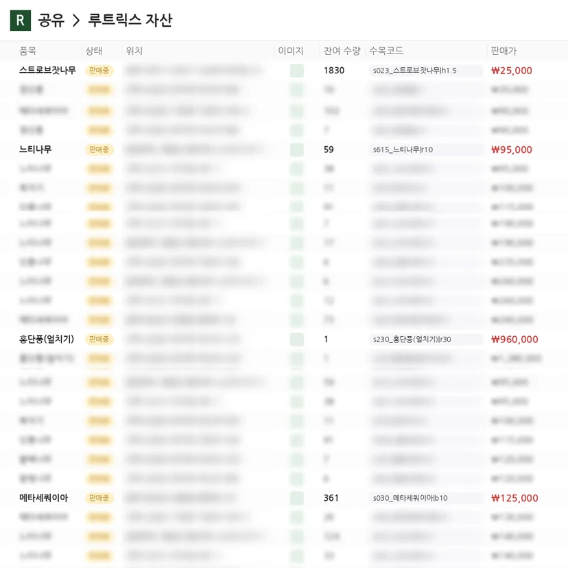 자산 수목 단가표 일부 공개 