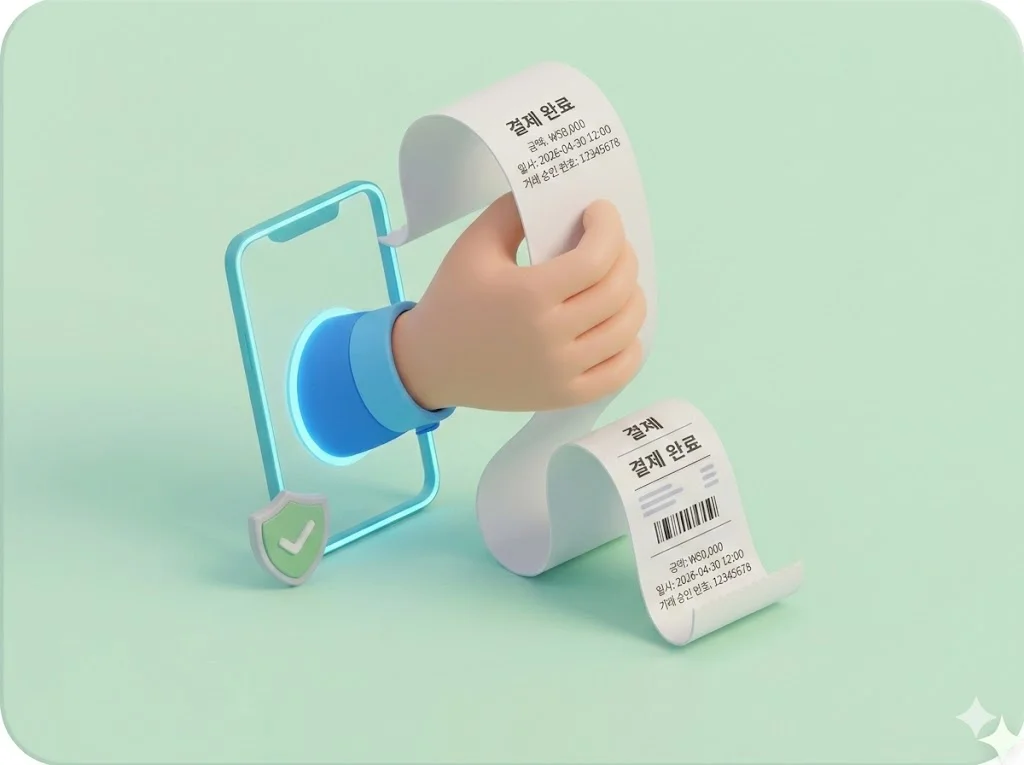 핸드폰에서 현금영수증이 나오는 것을 표현한 3d