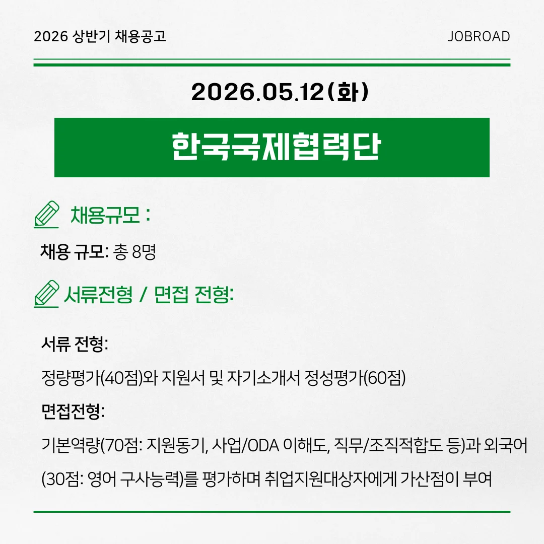 한국국제협력단(KOICA) — 2026년 하반기 글로벌연수사업 모니터링 인턴