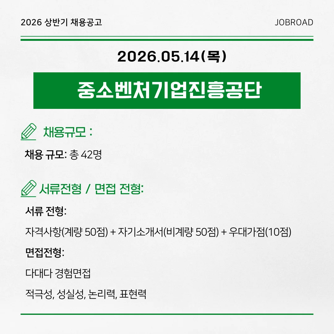  중소벤처기업진흥공단 — 2026년 상반기 체험형 청년인턴