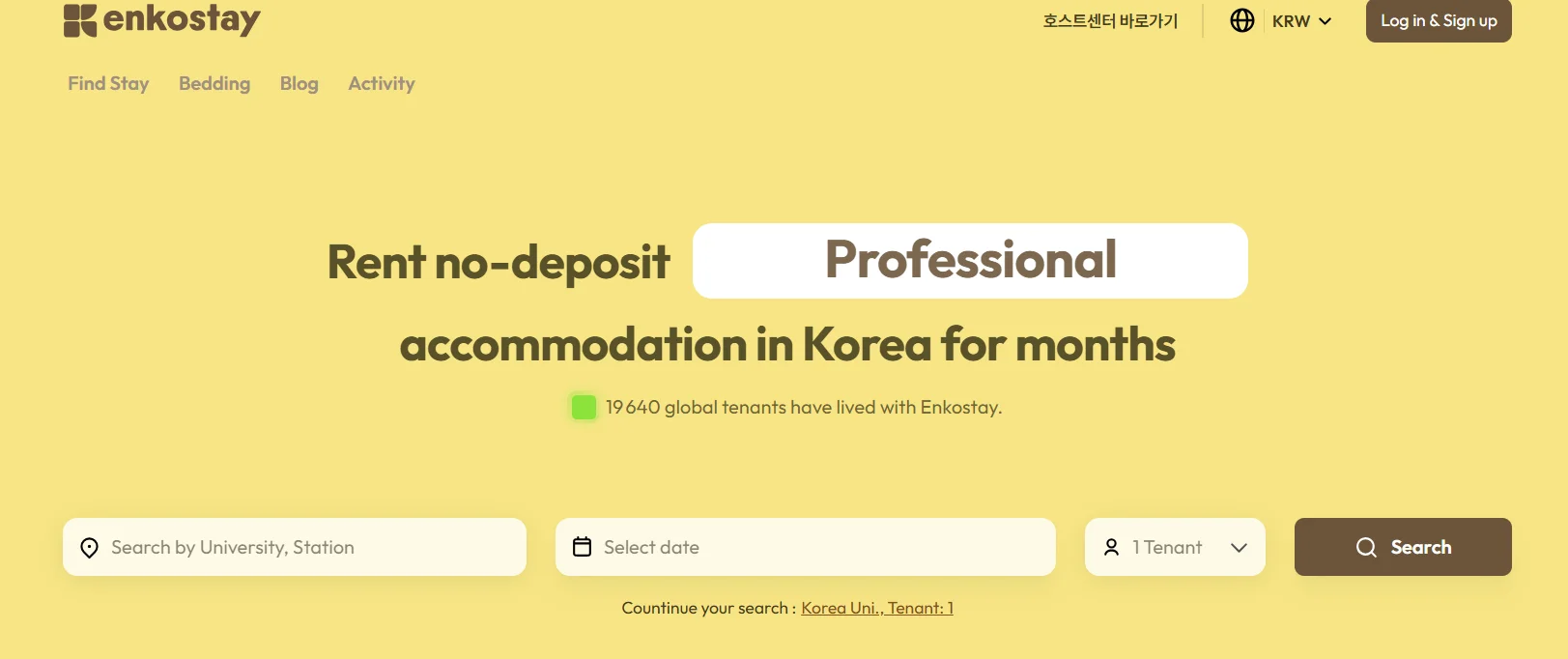 the homepage of the Enkostay website 