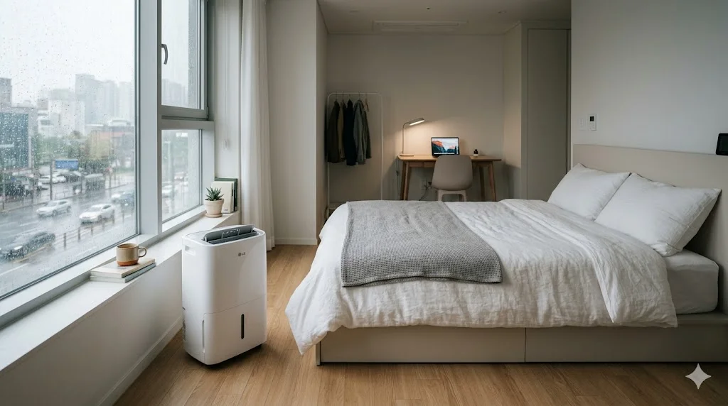 Modern bedroom with a dehumidifier