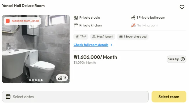 Private bathroom studio listing for foreigners in Seoul stay