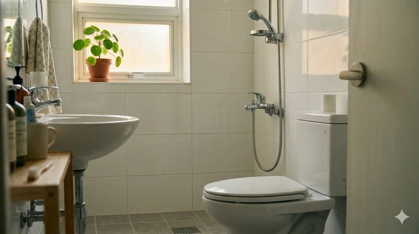 Clean modern private bathroom with natural light