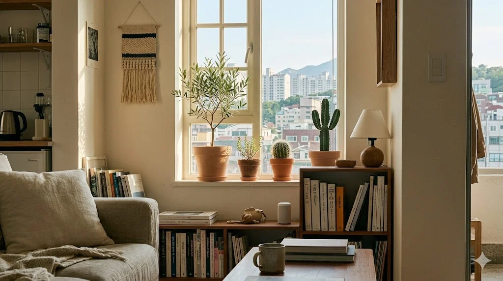Modern Korean apartment living room bright aesthetic interior