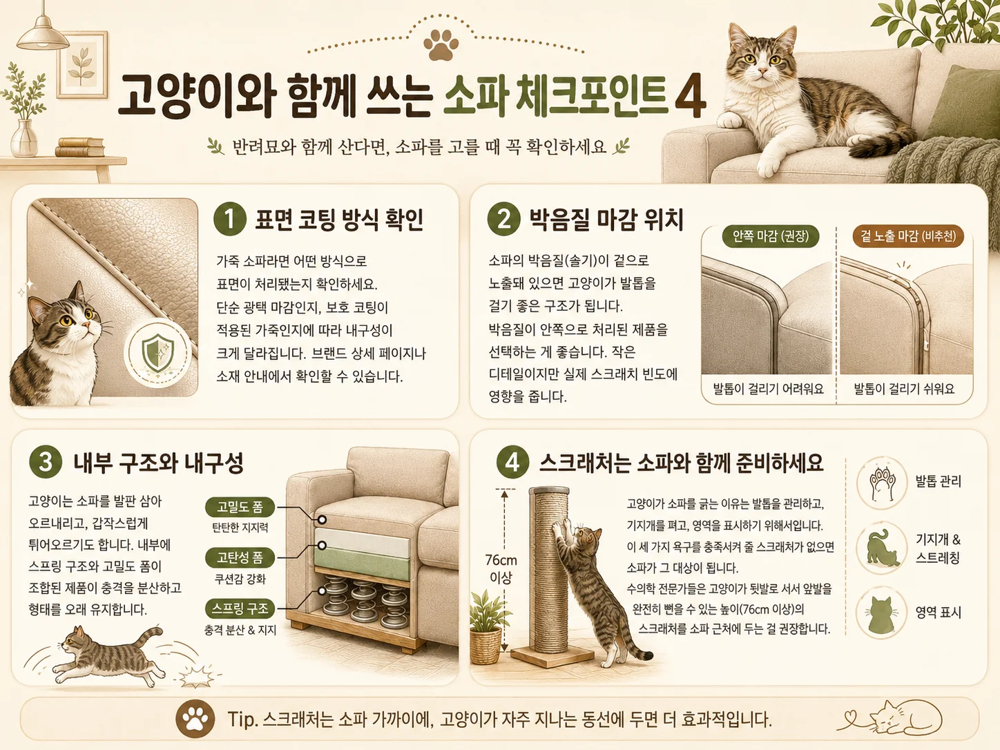 세라티에서 알려주는 고양이 소파 고르는 팁