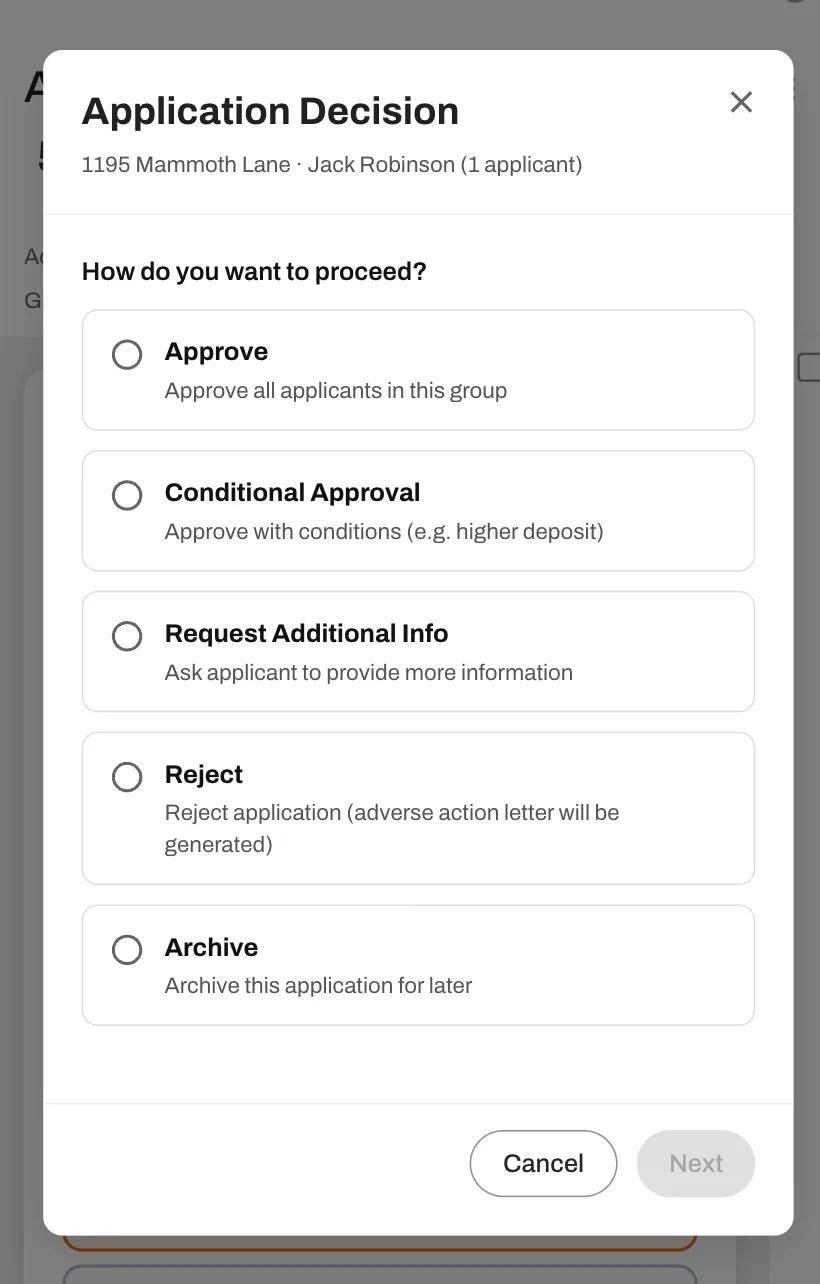 The new Application Decision flow gives your team a clear set of actions in one step.