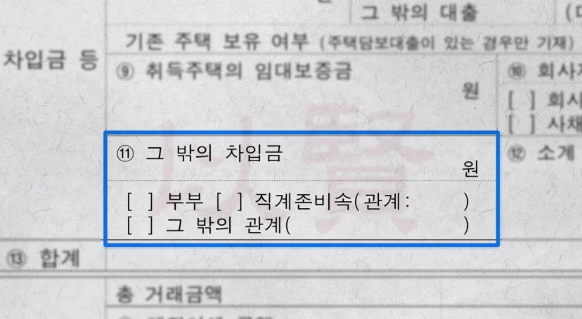 자금조달계획서 그밖의 차입금 항목 작성법