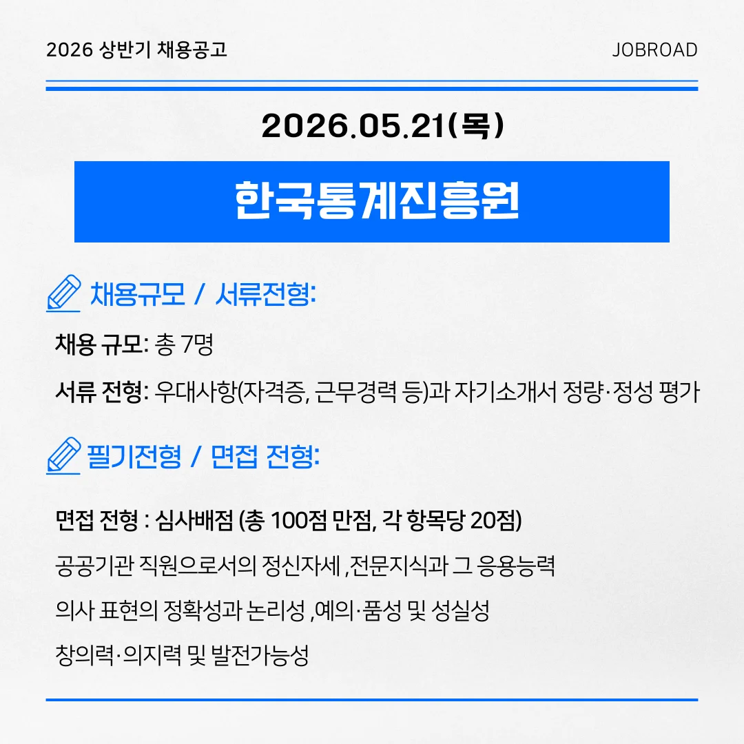 2026년 제6차 한국통계진흥원 직원 채용 공고