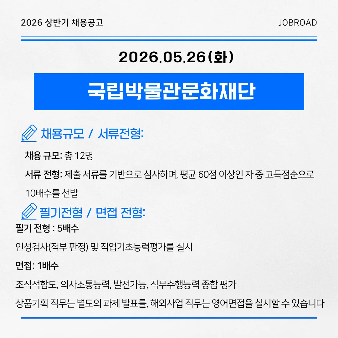 국립박물관문화재단 2026년 제2차 직원 채용 공고