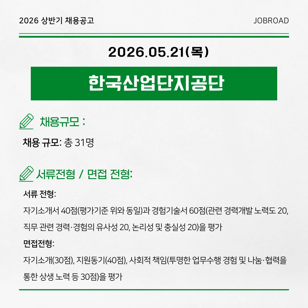 한국산업단지공단 2026년 제2차 계약직 및 체험형 청년인턴 채용 공고