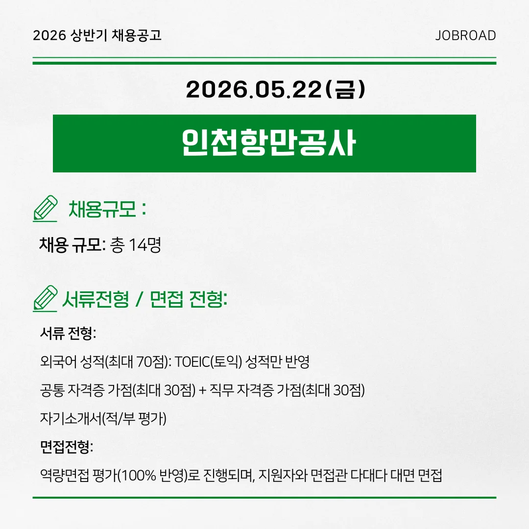 2026년 인천항만공사 체험형 청년인턴 채용공고