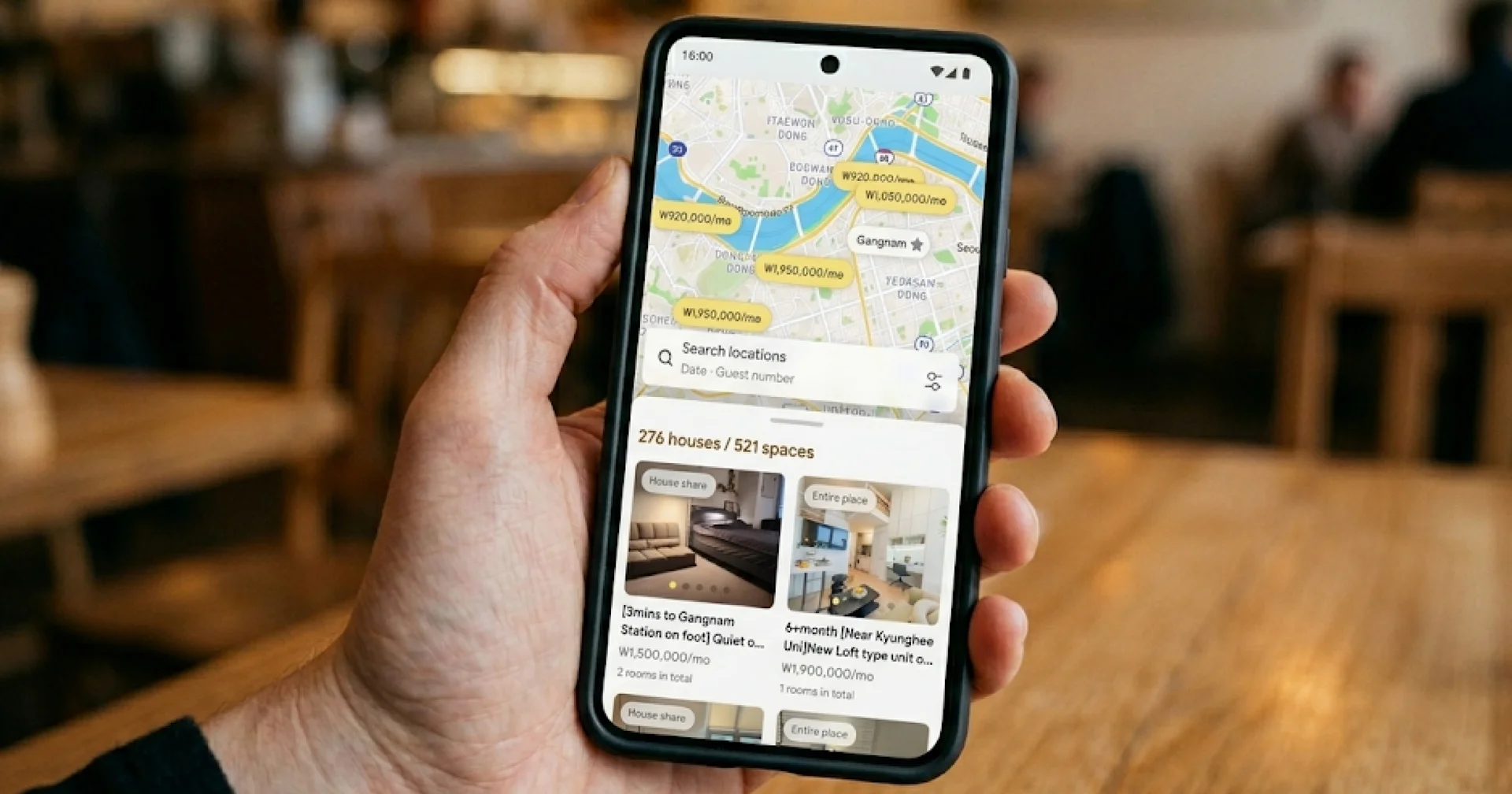Smartphone displaying Enkostay house search map