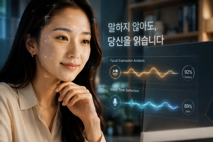 표정 분석과 음성 톤 감지 인터페이스를 통해 사용자 감정을 분석하는 AI 시스템 이미지