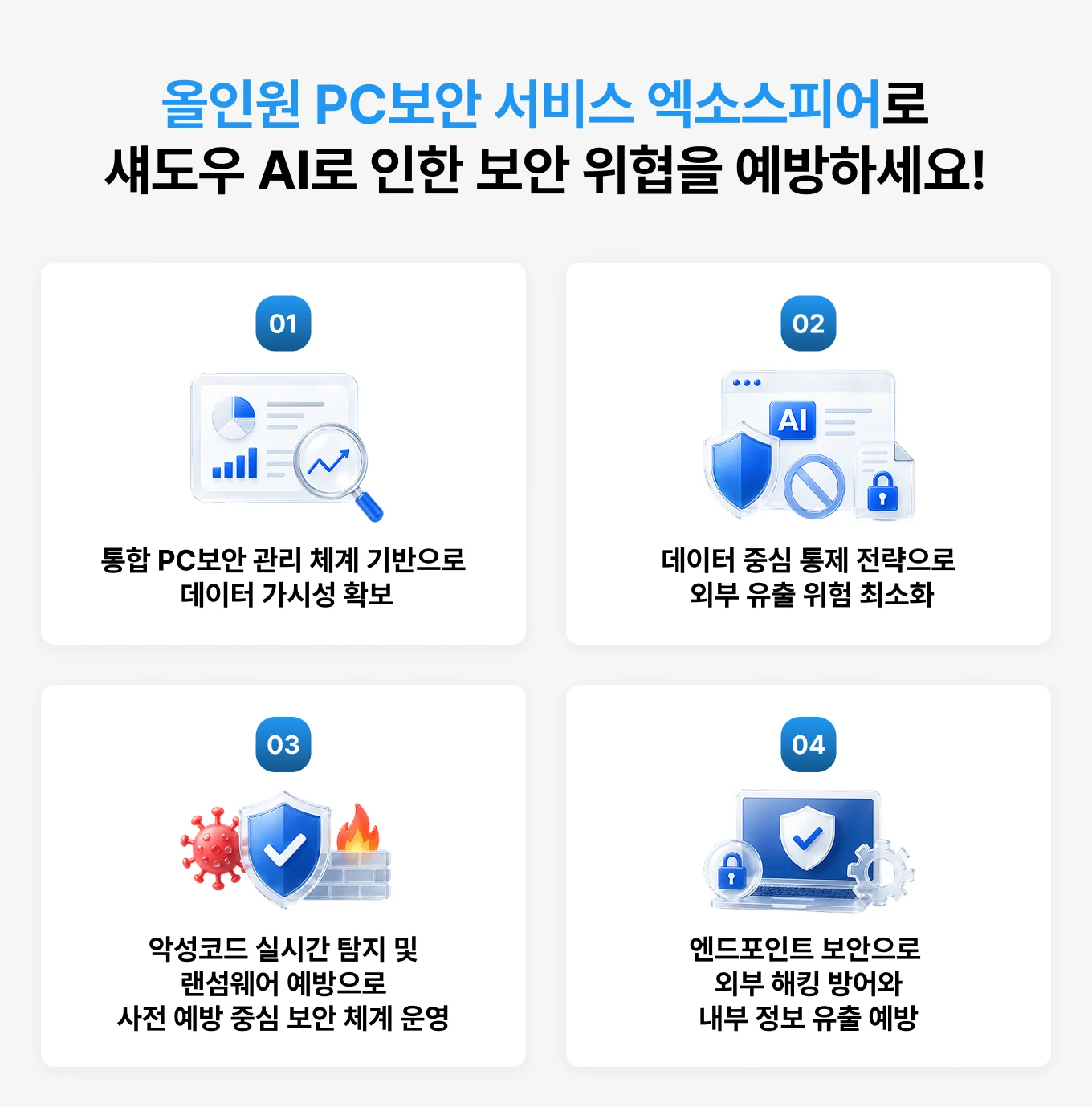 섀도우 AI로 인한 보안 위협을 예방할 수 있는 올인원 PC보안 서비스 엑소스피어