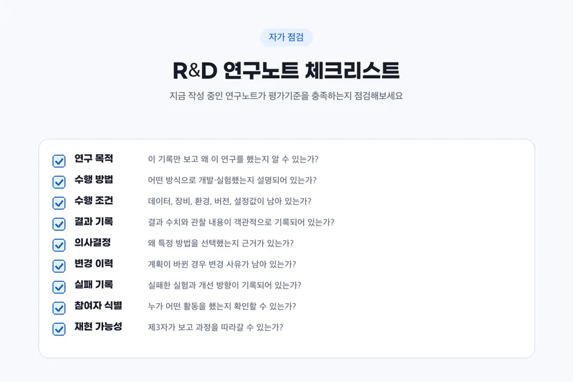 R&D 연구노트 작성 체크리스트