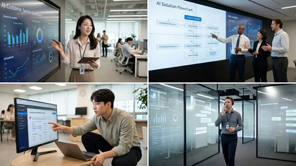 AI상담사교육, 고객센터AI도입, AICC, 상담매뉴얼단축, 실시간AI추천답변, 콜센터교육비절감, 상담품질표준화, 신입사원스크립트학습, 스마트고객센터, AI운영방식