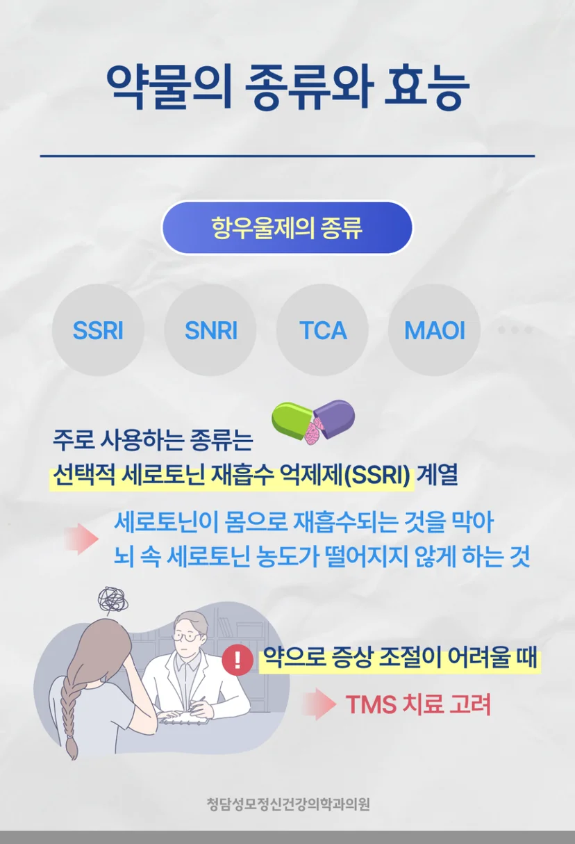 우울증 치료 약물 종류 및 효과