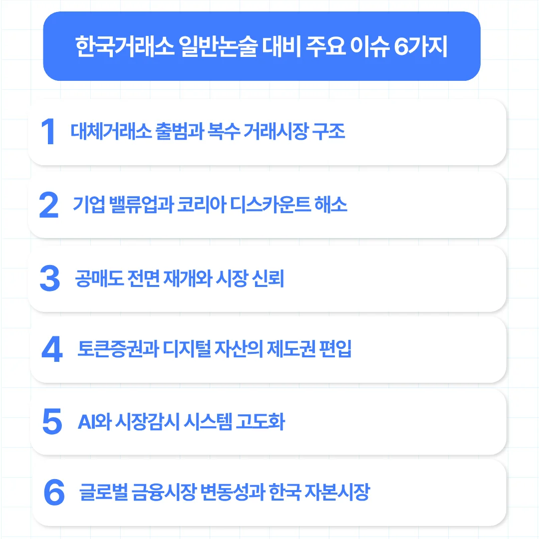 2025~2026년 기준 한국거래소 일반논술 대비 주요 이슈 6가지