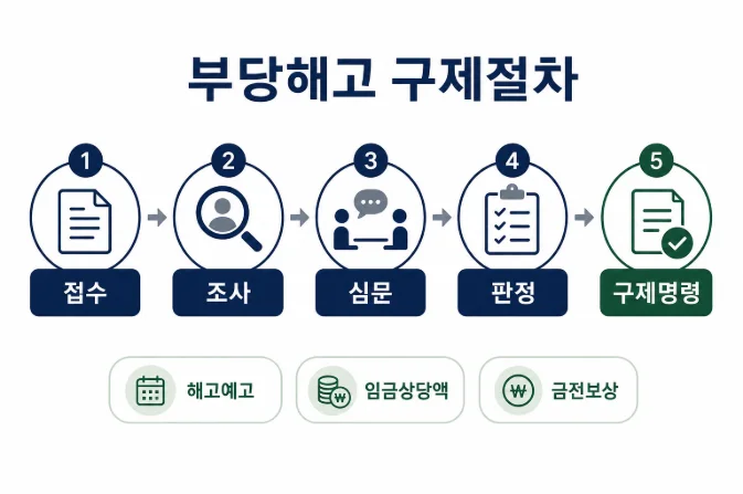 부당해고 구제신청 절차 흐름도 - 노동위원회 접수부터 구제명령까지 단계별 프로세스