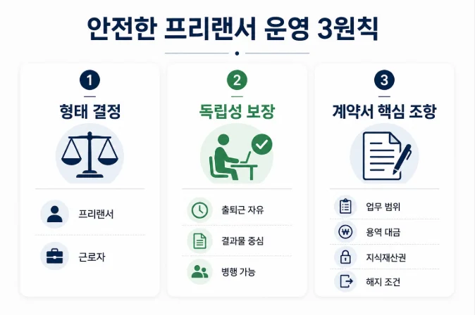 안전한 프리랜서 운영 3가지 원칙 - 형태 결정 독립성 보장 계약서 4가지 핵심 조항