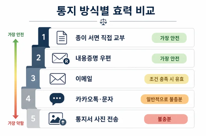 해고 통지 방식별 법적 효력 비교, 종이 서면부터 카카오톡까지