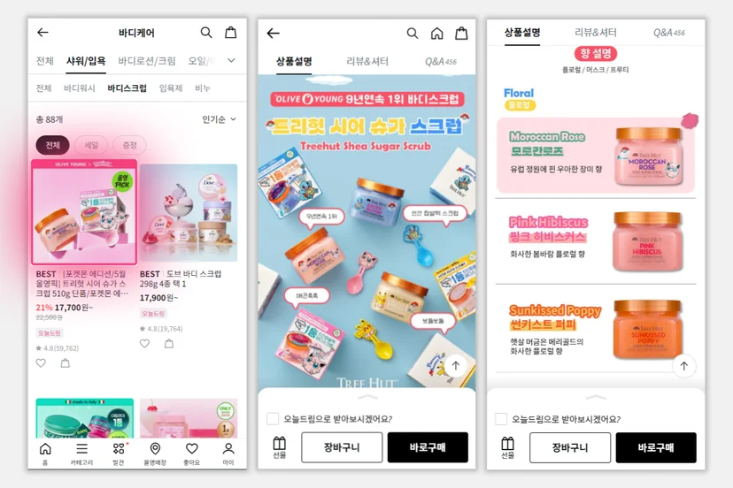 트리헛-북미-신제품런칭전략-트리헛올리브영바디스크럽랭킹