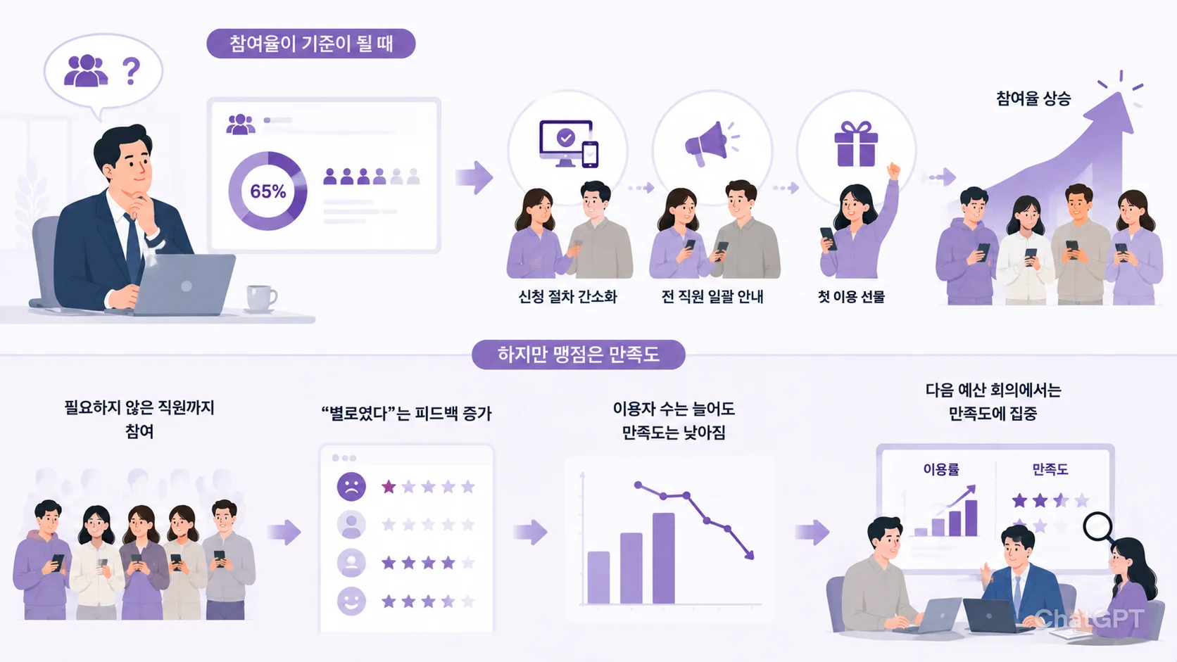 참여율이 직원 복지 효과의 기준일 때 생기는 일