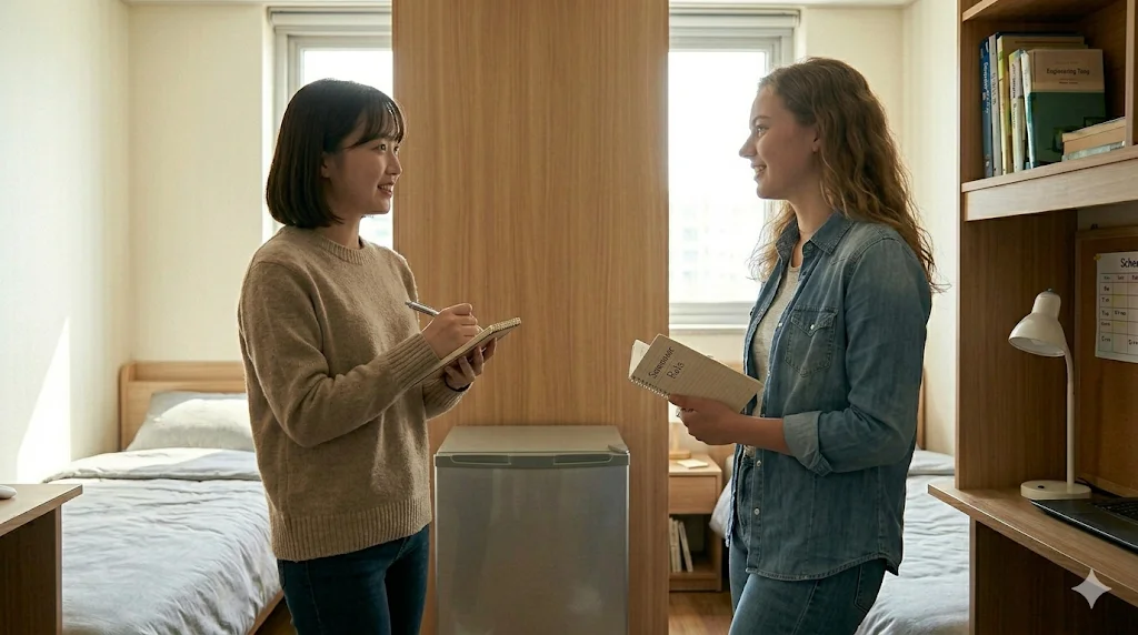 Korean and foreign roommates discussing shared living rules