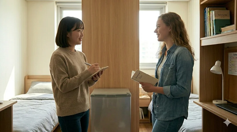 Korean and foreign roommates discussing shared living rules