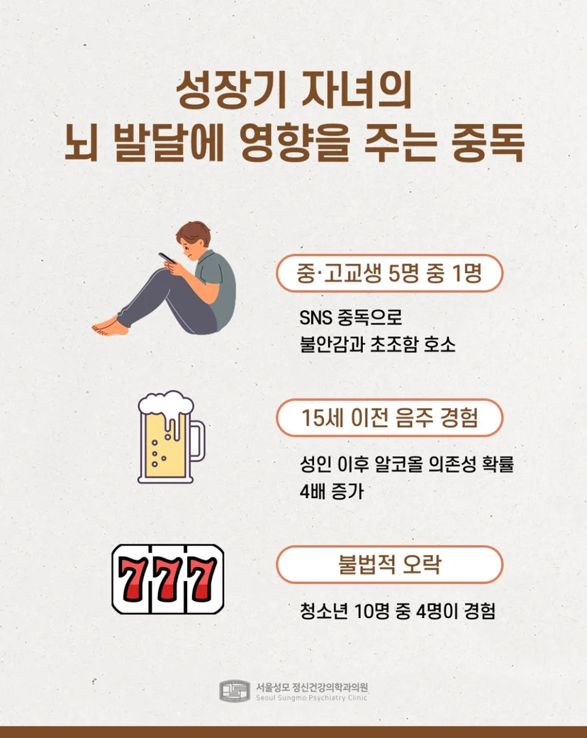 성장기 뇌 발달에 영향을 주는 중독