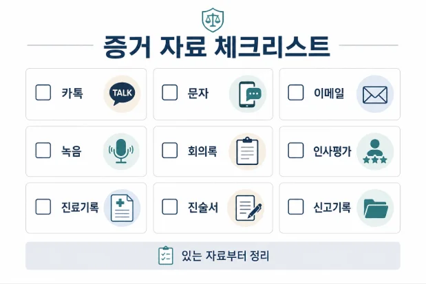  퇴사 후 직장내괴롭힘 고소 증거자료 체크리스트 - 카톡 이메일 녹음 진단서 진술서