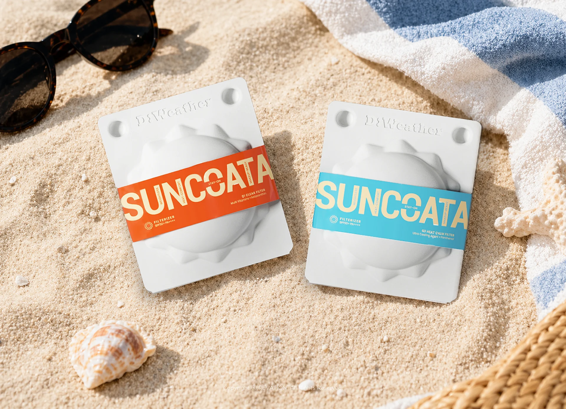 리스튜디오가 제작한 페이퍼몰드 기반 D:Weather(디웨더) SUNCOATA SUN BLOCK PACKAGING(선코타 선블록 패키지)