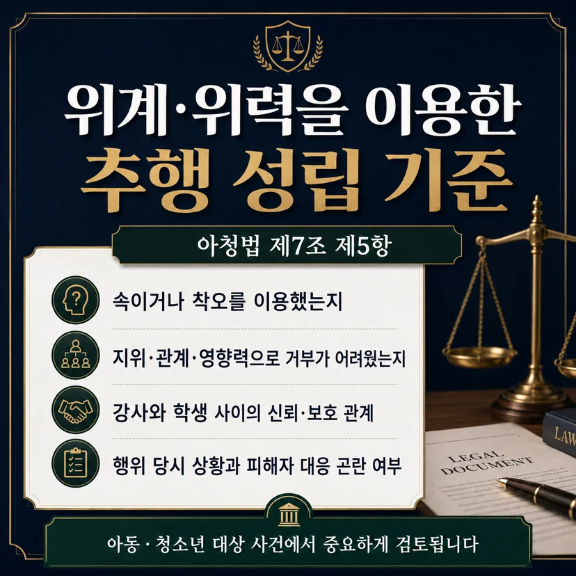 학원강사성추행 사건에서 위계 위력을 이용한 추행 혐의 인정 기준
