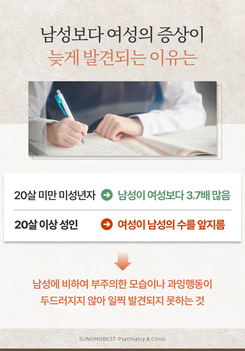 성인 ADHD 여성 남성 증상 차이