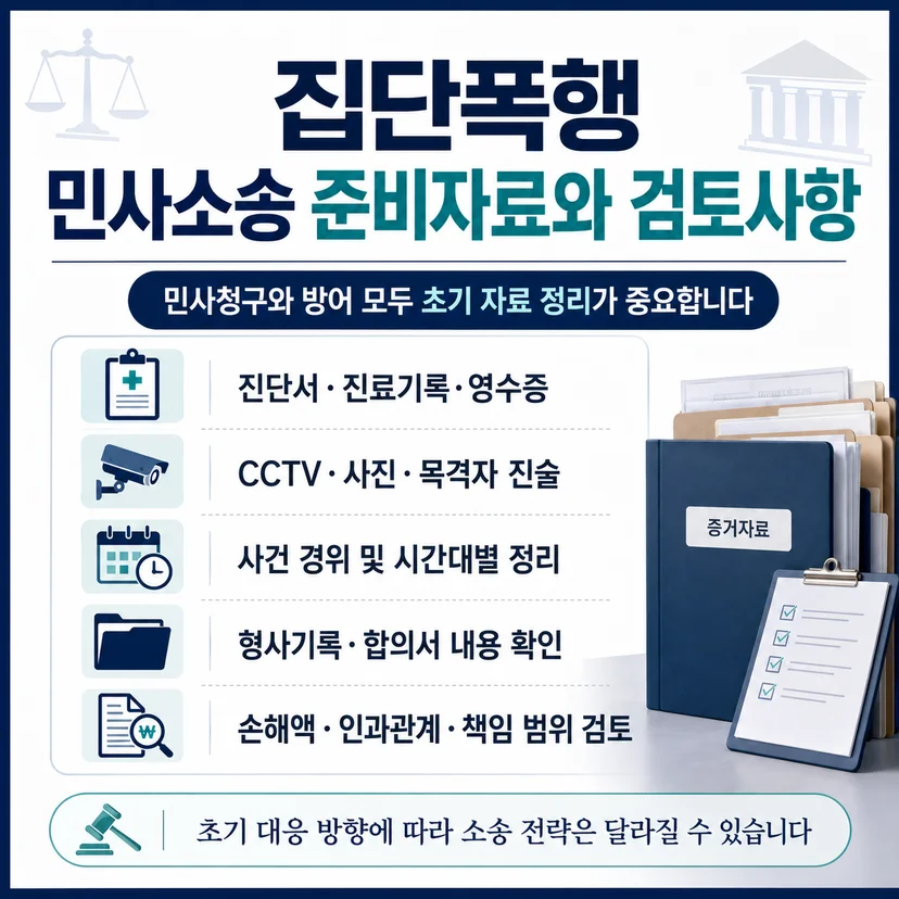 집단폭행 민사소송 사건 준비자료 및 검토사항