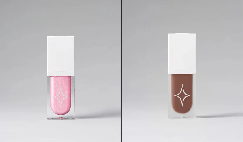 cosmetic container using glossy and matte finish
