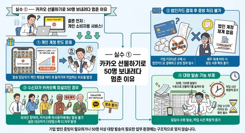 실수 ① — 카카오 선물하기로 50명 보내려다 멈춘 이유