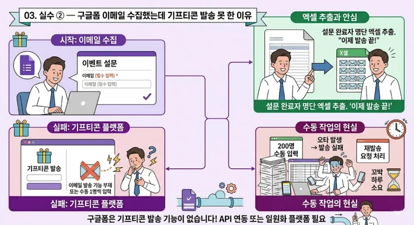 실수 ② — 구글폼 이메일 수집했는데 기프티콘 발송 못 한 이유