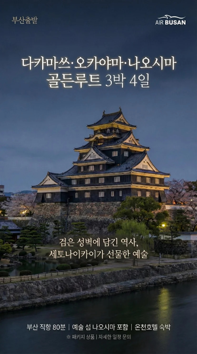 다카마쓰·나오시마·오카야마 골든루트 패키지 3박4일 (부산 출발)