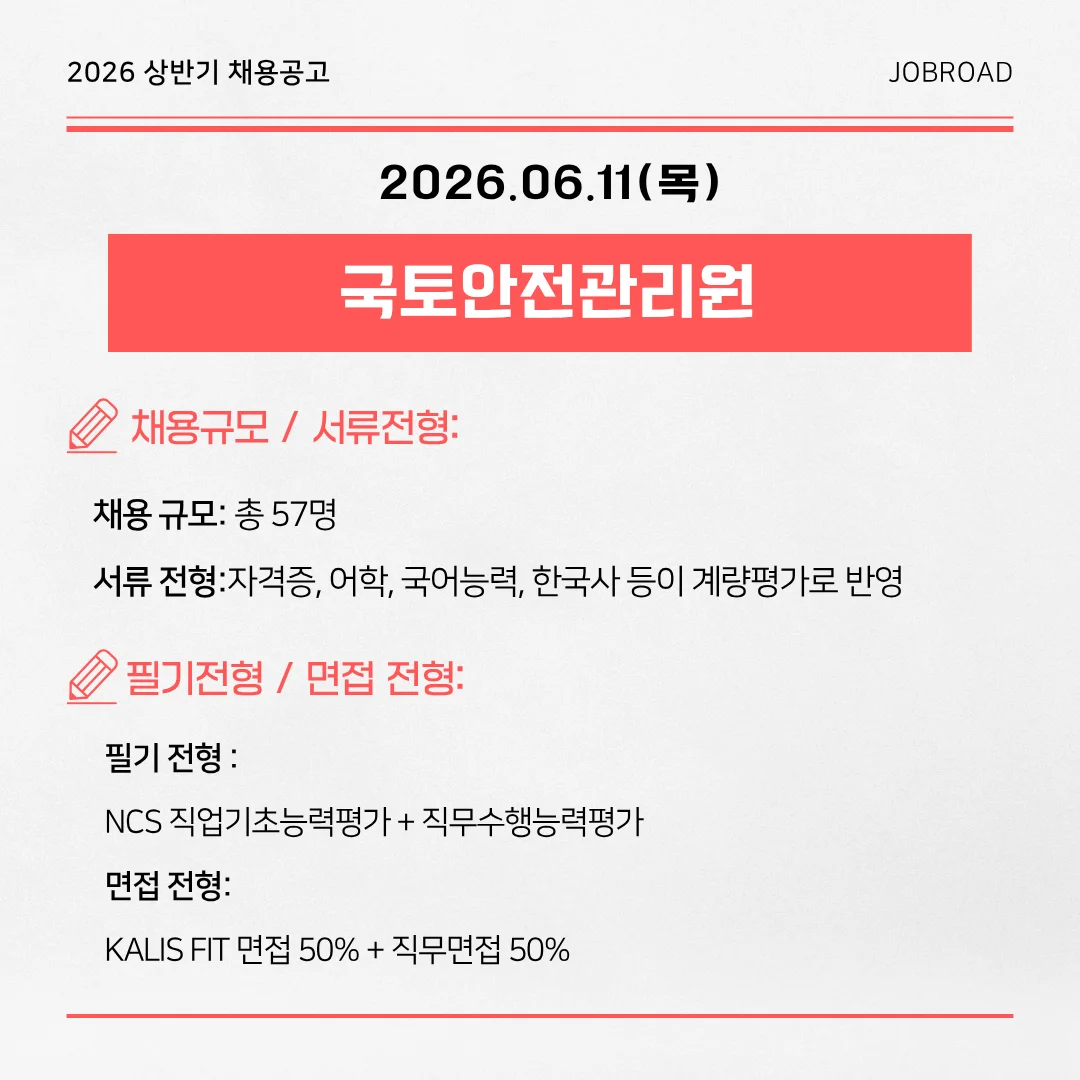 2026년 국토안전관리원 채용형 청년인턴 일정 자격요건 필기 면접 정리