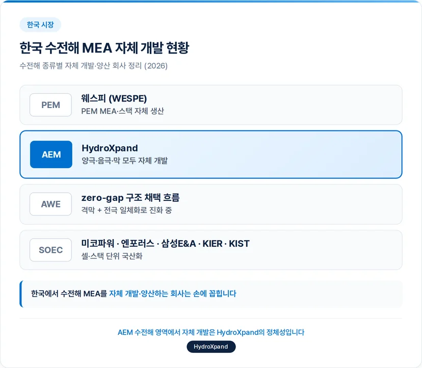 한국 수전해 MEA 자체 개발 현황 - 2026