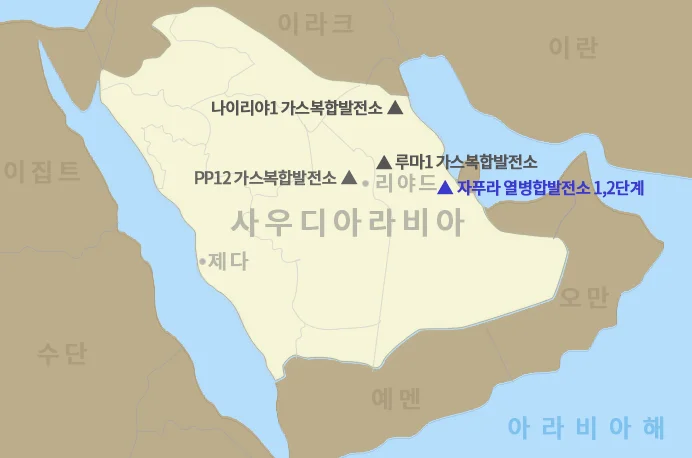 사우디 자푸라 열병합발전소 2단계 위치