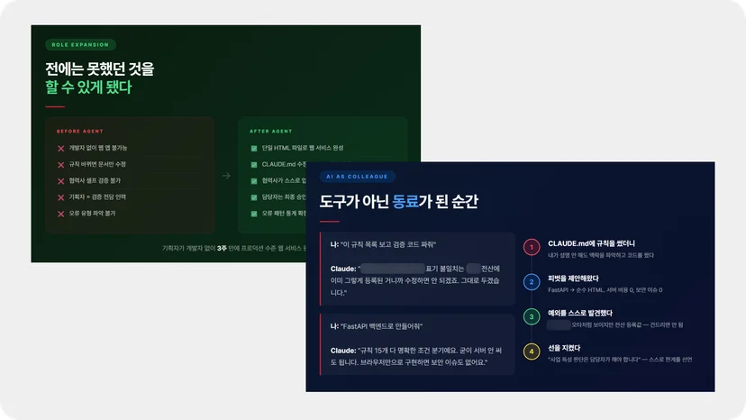 멋쟁이사자처럼의 직장인 AI 스터디 '광화문라이언즈'에서 대기업 직장인이 자기 실무에 적용하려 만든 AI 에이전트 설명 자료화면