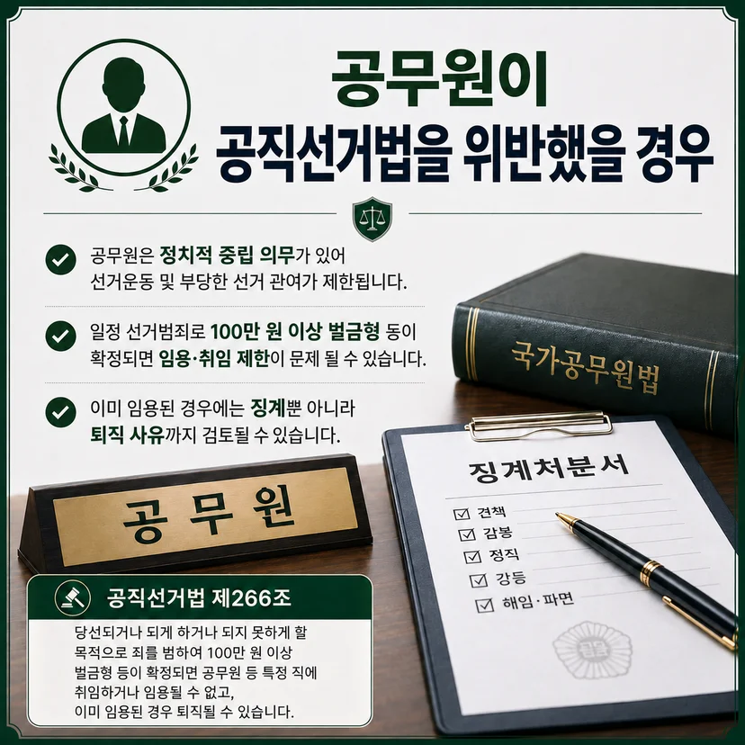 공무원이 공직선거법을 위반했을 경우 받을 수 있는 불이익