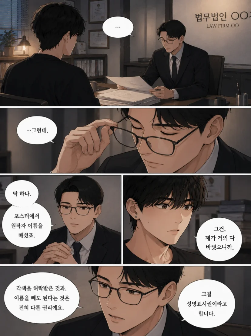 변호사에게 저작권 침해 자문을 받는 2차 창작자 웹툰 컷