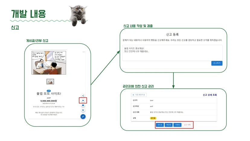 구해조 집사 신고 기능 — 부적절 게시글 신고 화면