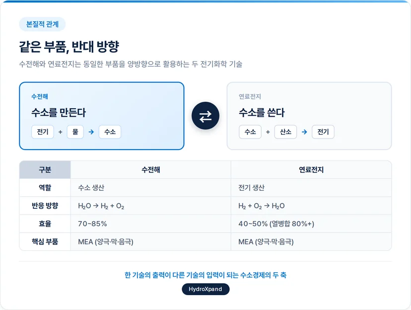 수소연료전지와 수전해의 관계